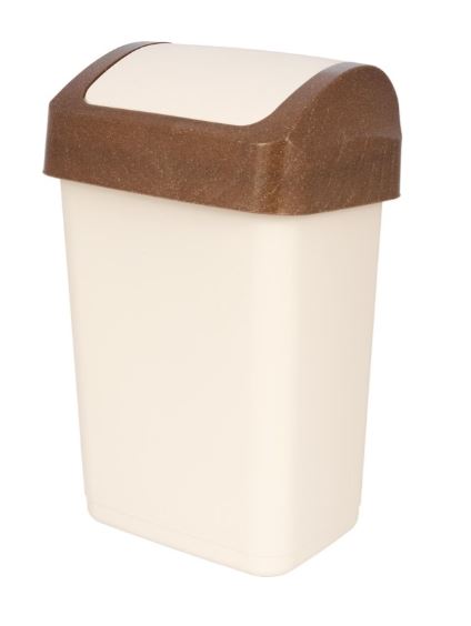 Контейнер для мусора Wood 12 л с крышкой-маятником, сливочный/бук                           